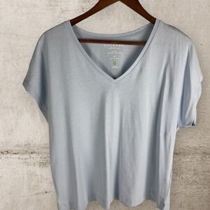 New Calypso Luxe 100% Organic Cotton V-Neck T-Shirt Relaxed‎ Fit Light Blue Med
